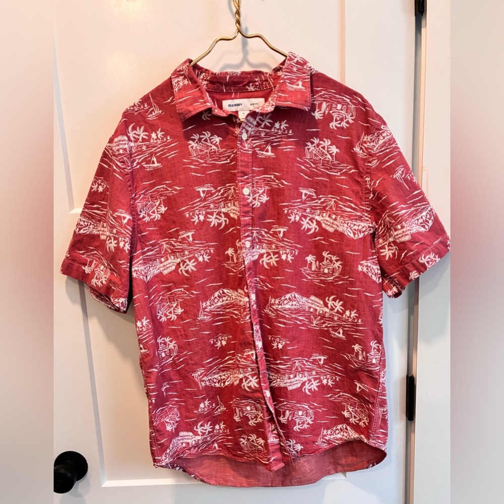 Old Navy coral and White 100% cotton Button Down Shirt slim fit XL resort wear